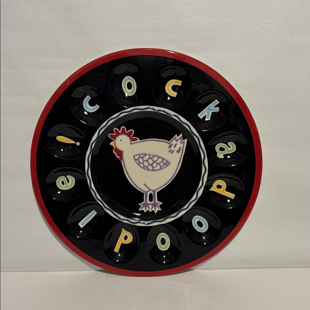 Southern Living Cockadoodle plate with a chicken for deviled eggs